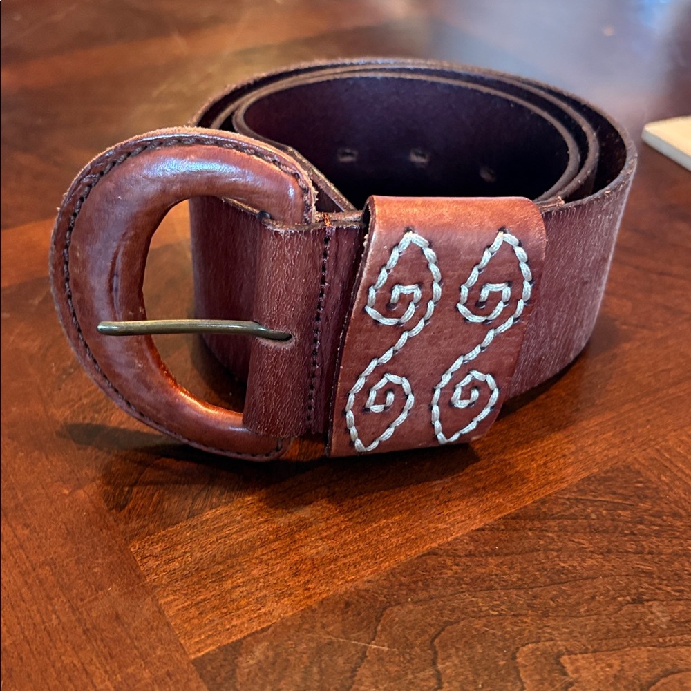 Linea Pelle vintage Brown Leather Belt with Decorative Belt loop leather buckle